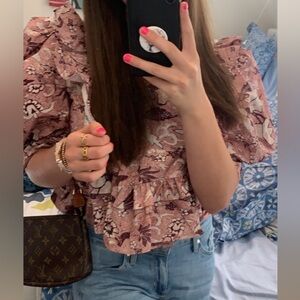 Aqua Floral Blouse in Pink and White